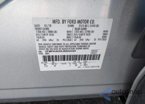 2018 Ford Edge Titanium из США, поврежденный, VIN 2FMPK4K99JBB42449